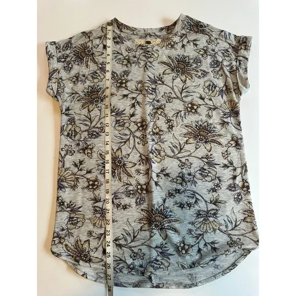 Cupio Floral Botanical Print Tee Grey Heathered Short Sleeve Top Medium - Picture 5 of 6